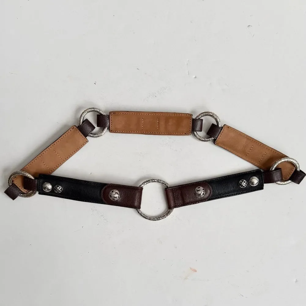 Brighton Black & Brown Leather Concho Silver Circle Buckle Belt B60209 Size 32
